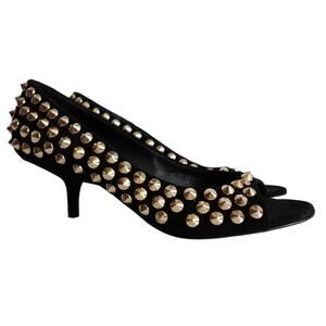 ❗️SOLD❗️Giuseppe Zanotti Black Suede Gold Studded Open Toe Kitten Heels